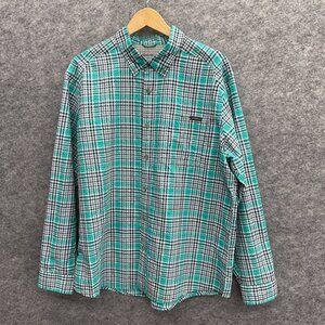 Eddie Bauer Men's Pack It Seersucker Button Down Shirt, Size XL Teal Green Plaid